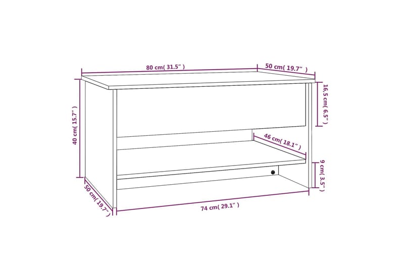 beBasic Salongbord svart 80x50x40 cm konstruert tre - Svart - Møbler - Bord - Avlastningsbord - Lampebord & sidebord