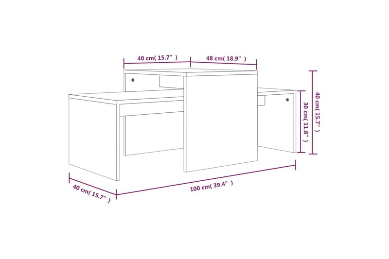 beBasic Salongbordsett brun eik 100x48x40 cm konstruert tre - Brun - Møbler - Bord - Avlastningsbord - Lampebord & sidebord