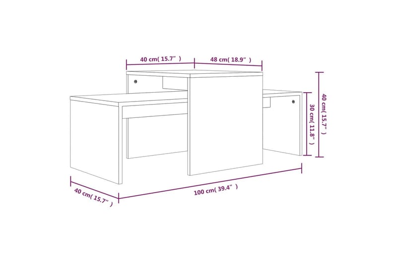 beBasic Salongbordsett grå sonoma 100x48x40 cm konstruert tre - GrÃ¥ - Møbler - Bord - Avlastningsbord - Lampebord & sidebord