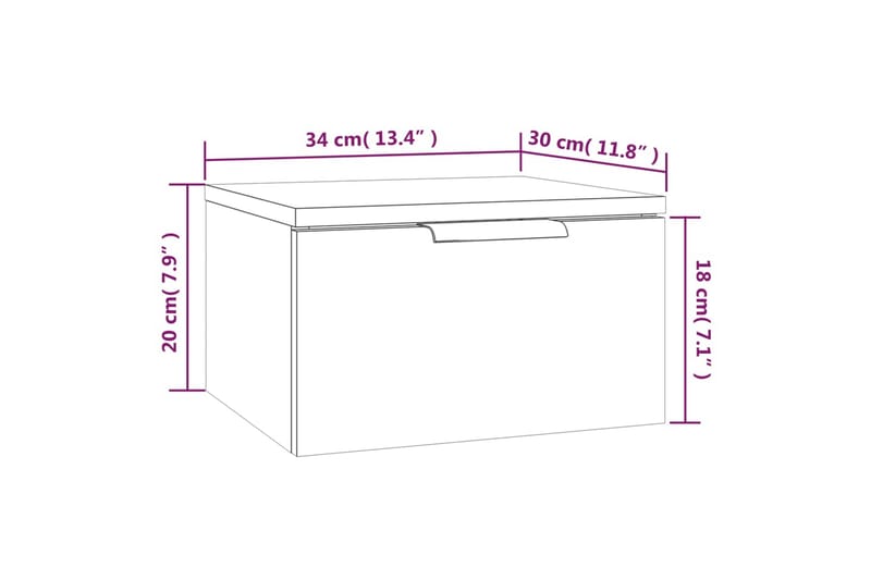 beBasic Veggmontert nattbord høyglans hvit 34x30x20 cm - Hvit - Møbler - Bord - Avlastningsbord - Sengebord & nattbord