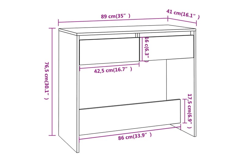 Konsollbord brun eik 89x41x76,5 cm stål - Brun - Møbler - Bord - Avlastningsbord - Konsollbord