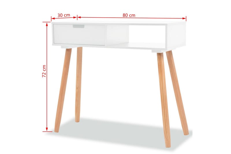 Konsollbord heltre furu 80x30x72 cm hvit - Hvit/Furu - Møbler - Bord - Avlastningsbord - Konsollbord