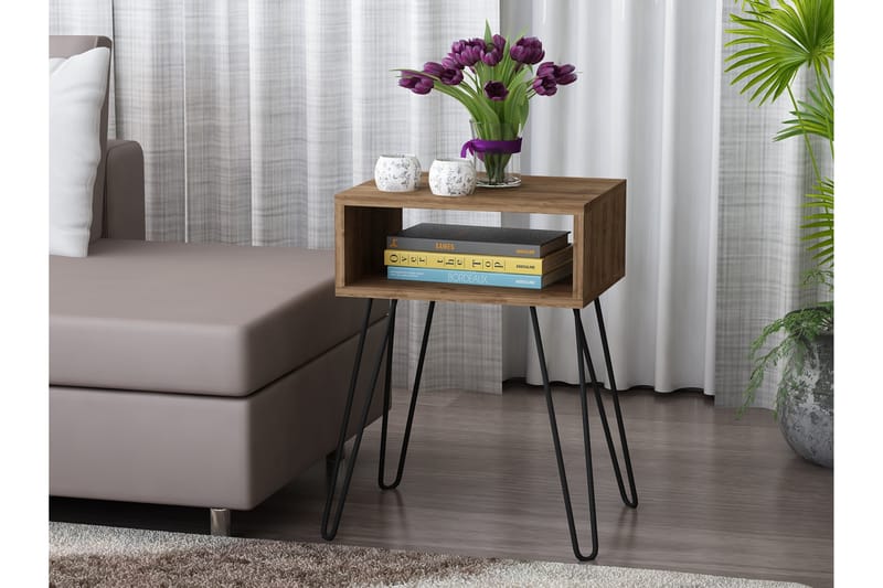 Furny Home Sidebord 45 cm med Oppbevaringshylle - Valnøttsbrun/Svart - Lampebord & sidebord - Brettbord og småbord