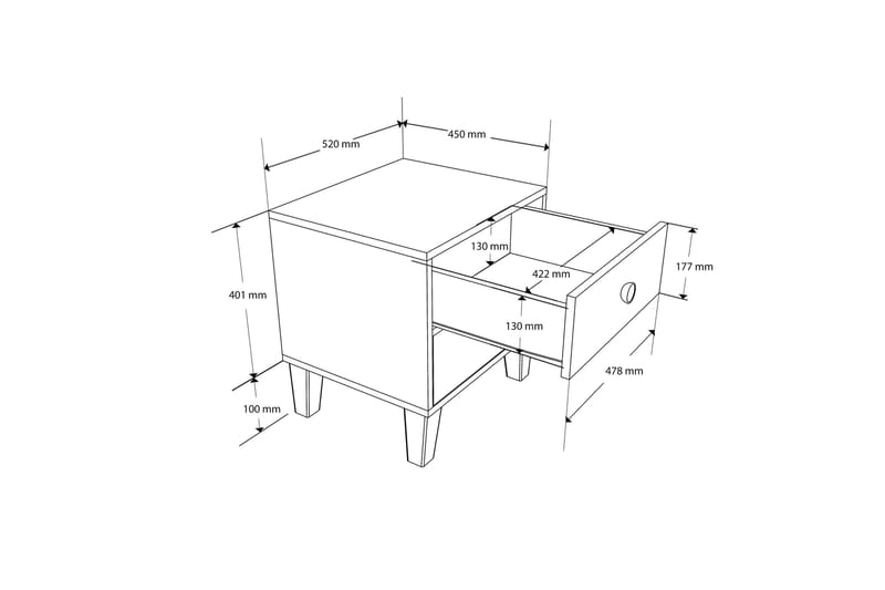 Mojon Nattbord 52 cm - Eik/Hvit - Møbler - Bord - Avlastningsbord - Sengebord & nattbord