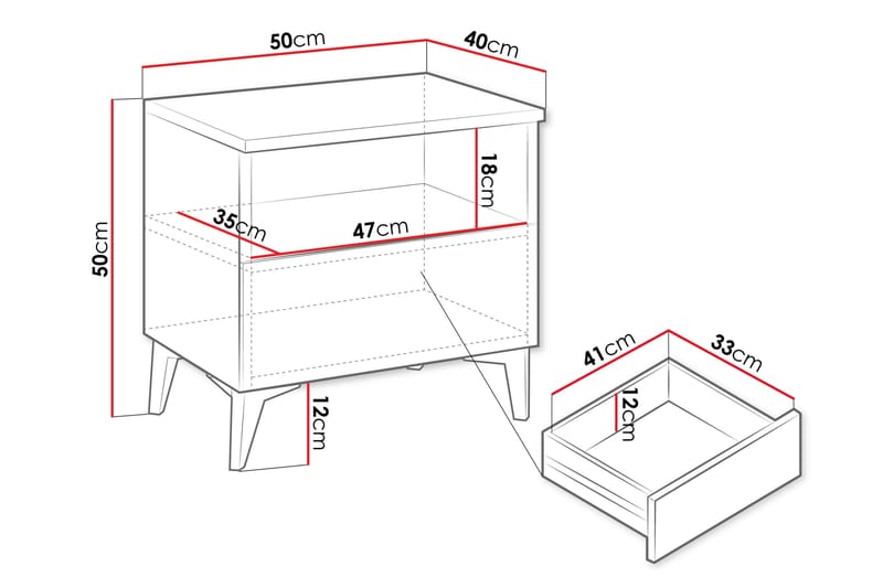 Royston Nattbord 50 cm - Hvit - Møbler - Bord - Avlastningsbord - Sengebord & nattbord