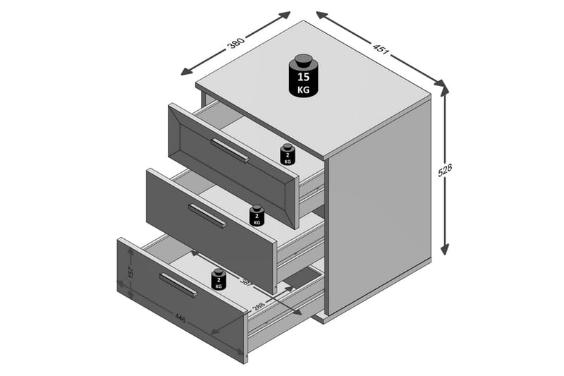 FMD Nattbord med 3 skuffer hvit - Møbler - Bord - Avlastningsbord - Sengebord & nattbord
