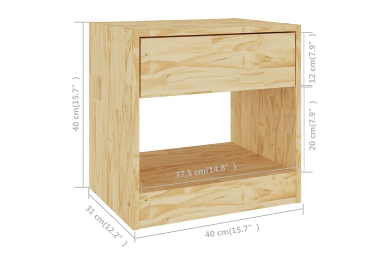 Nattbord 2 stk 40x31x40 cm heltre furu - Brun - Møbler - Bord - Avlastningsbord - Sengebord & nattbord