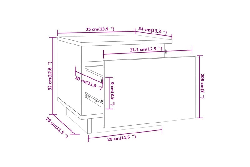 Nattbord 2 stk grå 35x34x32 cm heltre furu - Grå - Møbler - Bord - Avlastningsbord - Sengebord & nattbord