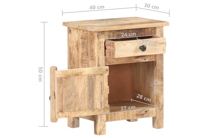 Nattbord 40x30x50 cm grovt mangotre - Brun - Møbler - Bord - Avlastningsbord - Sengebord & nattbord