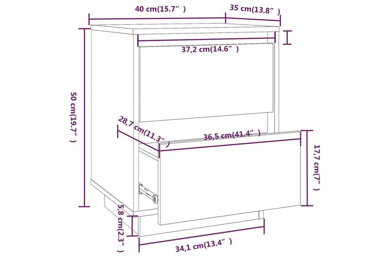 Nattbord hvit 40x35x50 heltre furu - Hvit - Møbler - Bord - Avlastningsbord - Sengebord & nattbord