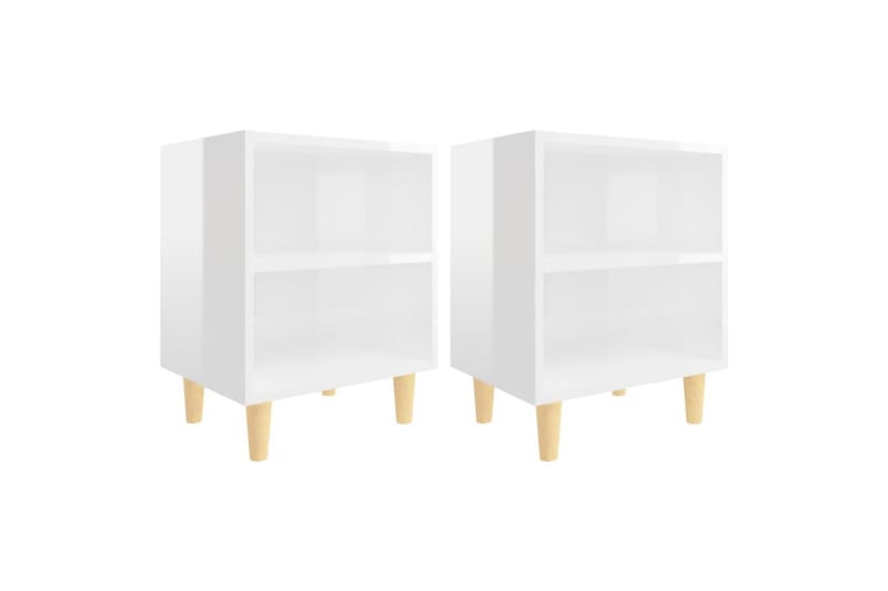 Nattbord med ben i heltre 2 stk höyglans hvit 40x30x50 cm - Hvit - Sengebord & nattbord