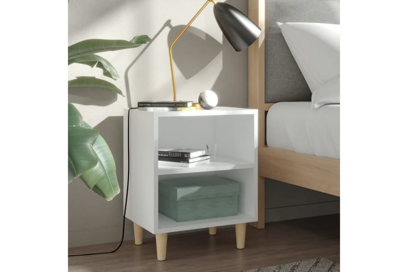 Nattbord med ben i heltre hvit 40x30x50 cm - Hvit - Sengebord & nattbord