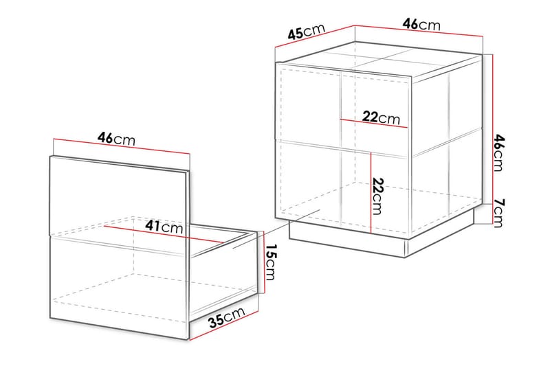 Reja Nattbord 46 cm 2-pk - Grå Høyglans - Møbler - Bord - Avlastningsbord - Sengebord & nattbord