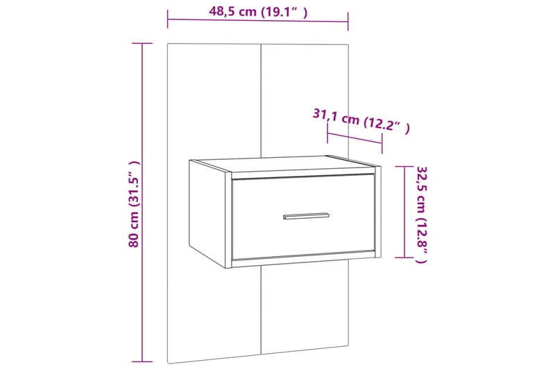 Veggmontert nattbord røkt eik konstruert tre - Brun - Møbler - Bord - Avlastningsbord - Sengebord & nattbord