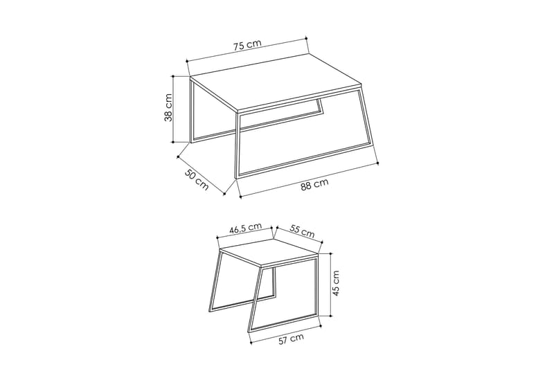 BodSjø Settbord 88 cm 2 Bord - Grå/Svart - Møbler - Bord - Avlastningsbord - Settbord