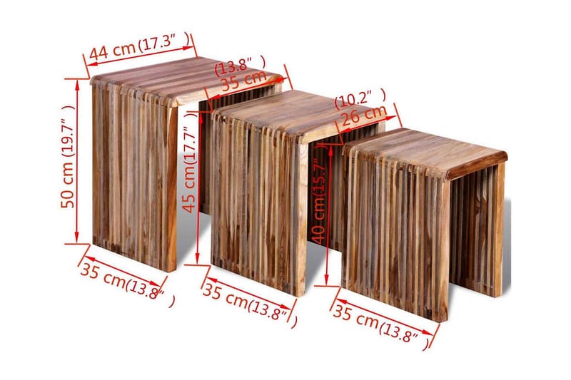 Settbord 3 deler gjennvunnet teak - Lys Resirkulert Teak - Møbler - Bord - Avlastningsbord - Settbord