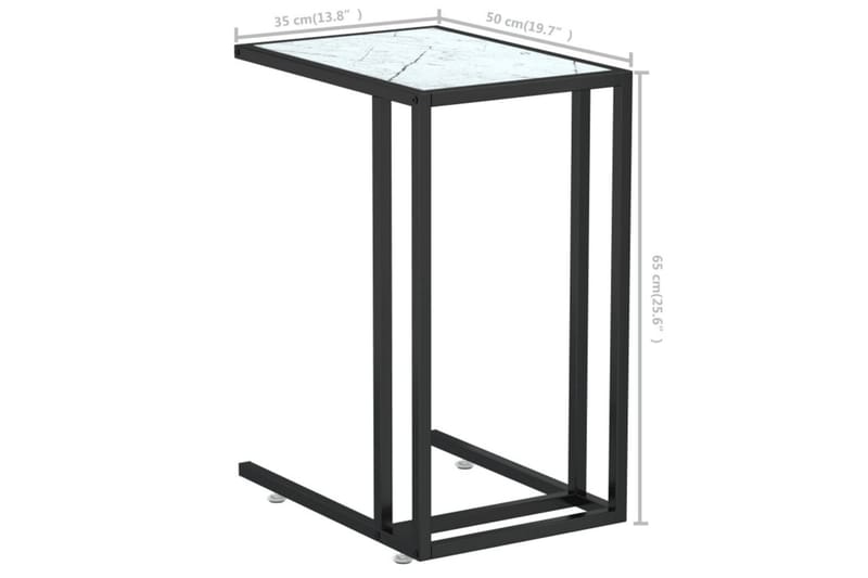 Sidebord for PC hvit marmor 50x35x65 cm herdet glass - Hvit - Møbler - Bord - Avlastningsbord - Lampebord & sidebord