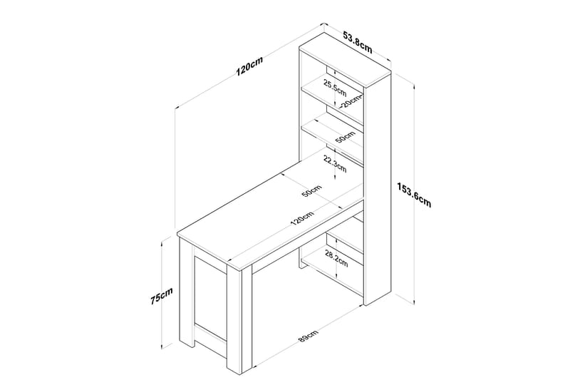 Jaan Skrivebord 53,8x120 cm Hvit/Brun - Hanah Home - Møbler - Bord - Kontorbord - Skrivebord