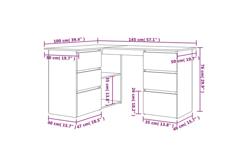 beBasic Hjørnepult grå sonoma 145x100x76 cm konstruert tre - GrÃ¥ - Møbler - Bord - Kontorbord - Skrivebord