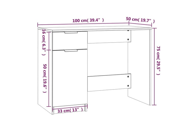 beBasic Skrivebord brun eik 100x50x75 cm konstruert tre - Brun - Møbler - Bord - Kontorbord - Skrivebord