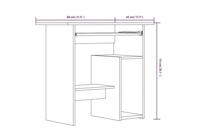 beBasic Skrivebord grå sonoma 80x45x74 cm konstruert tre - GrÃ¥ - Møbler - Bord - Kontorbord - Skrivebord