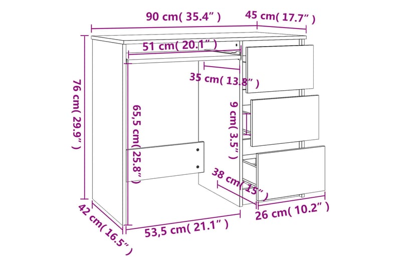 beBasic Skrivebord grå sonoma 90x45x76 cm konstruert tre - GrÃ¥ - Møbler - Bord - Kontorbord - Skrivebord