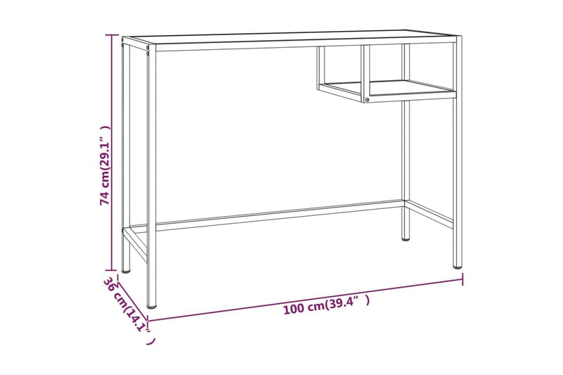 Databord hvit og gull 100x36x74 cm glass - Hvit - Møbler - Bord - Kontorbord - Skrivebord