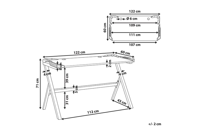 Danvers Spillebord 120 cm med LED-belysning - Svart - Møbler - Bord - Kontorbord - Gamingbord