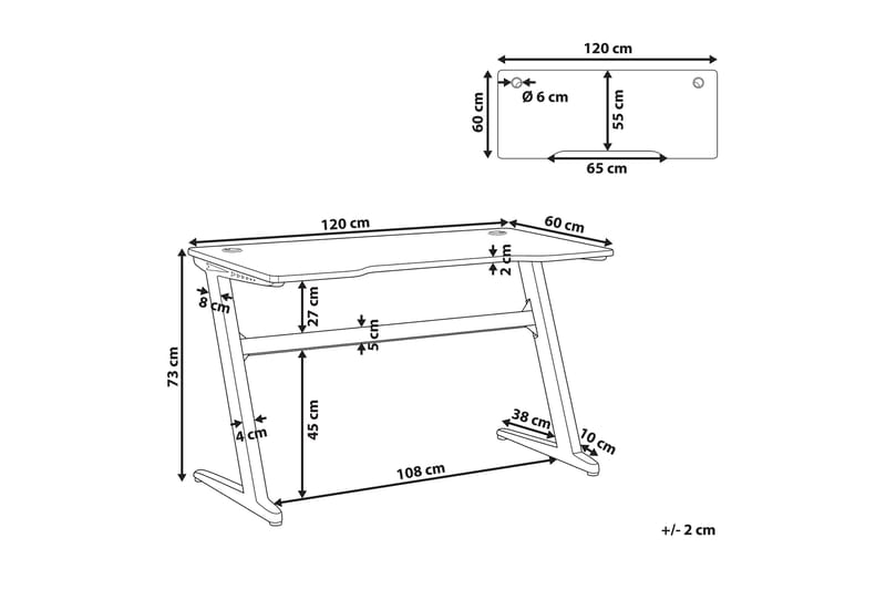 Darfur Spillebord 120 cm med LED-belysning - Svart - Møbler - Bord - Kontorbord - Gamingbord