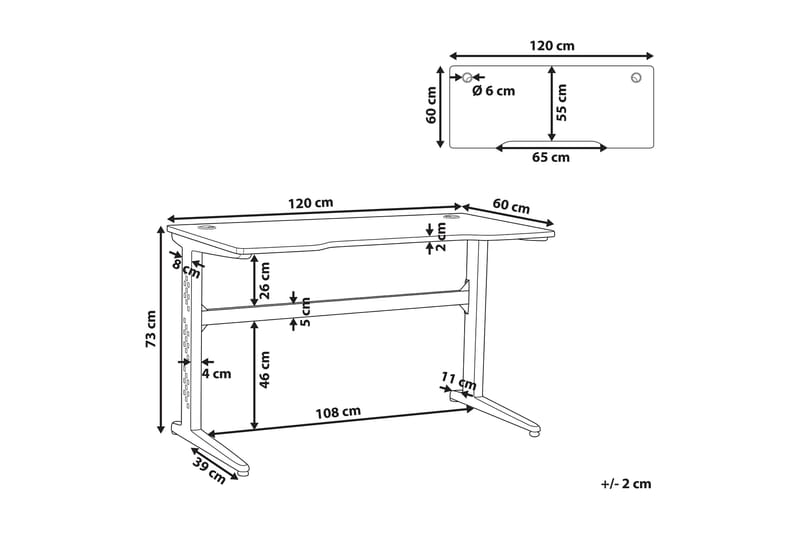 Dexteren Spillebord 120 cm med LED-belysning - Svart - Møbler - Bord - Kontorbord - Gamingbord