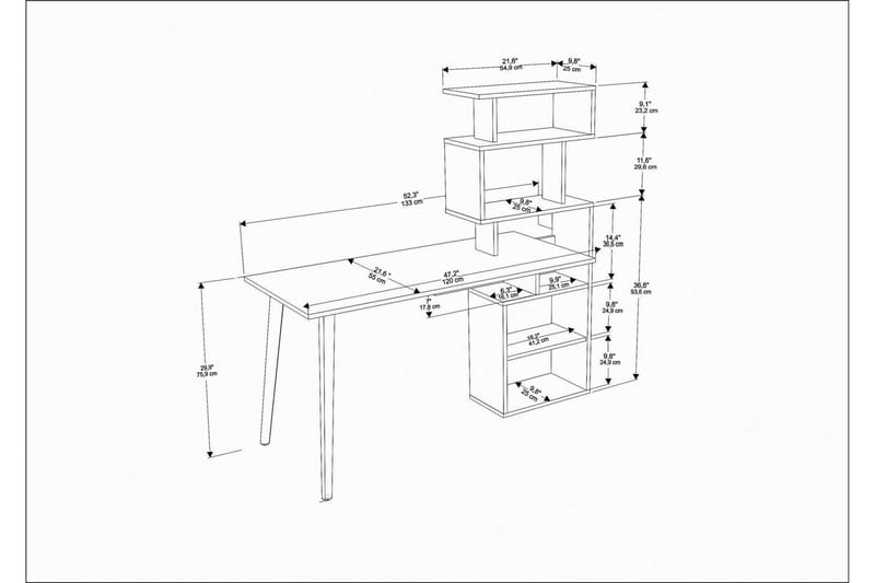 Andifli Skrivebord 55x146,4x133 cm med oppbevaring - Hvit - Møbler - Bord - Kontorbord - Skrivebord