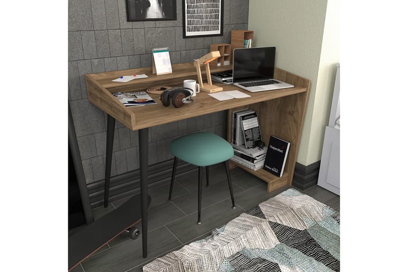Andifli Skrivebord 59x88,3x121,8 cm med oppbevaring - Brun - Hev og senkbart skrivebord - Skrivebord - Databord