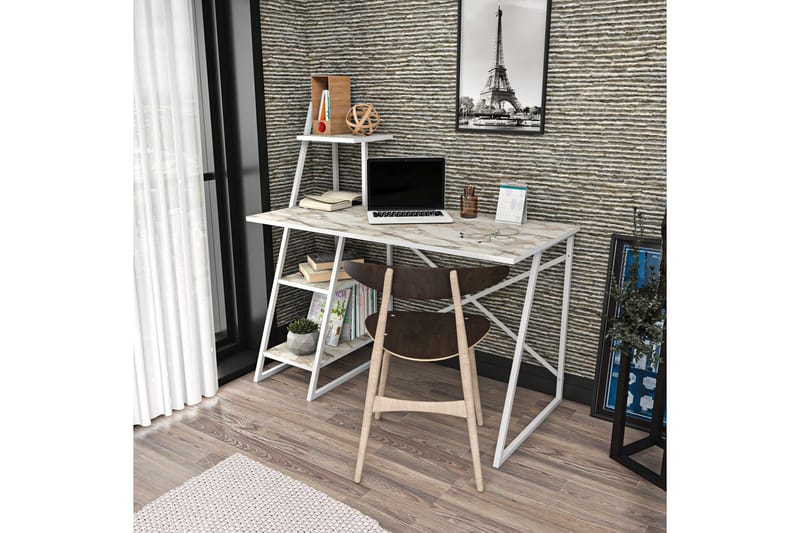 Andifli Skrivebord 60x120x120 cm med oppbevaring - Hvit - Møbler - Bord - Kontorbord - Skrivebord