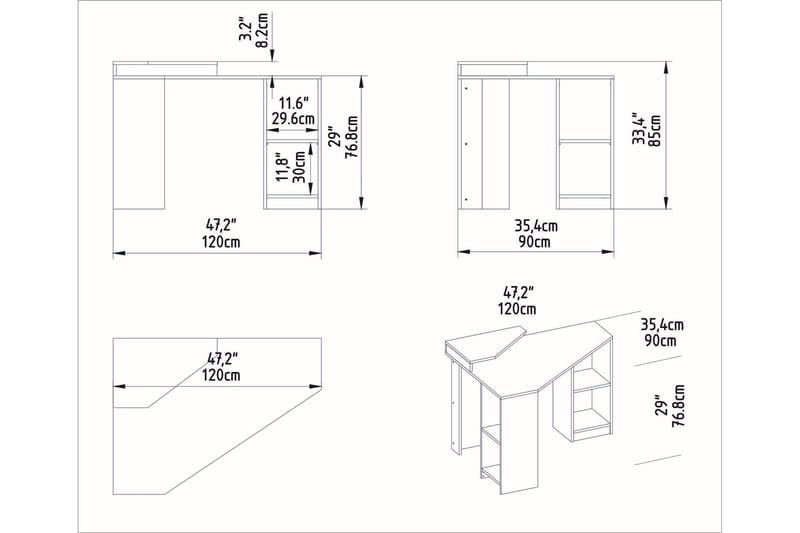 Andifli Skrivebord 90x76,8x120 cm med oppbevaring - Brun - Møbler - Bord - Kontorbord - Skrivebord