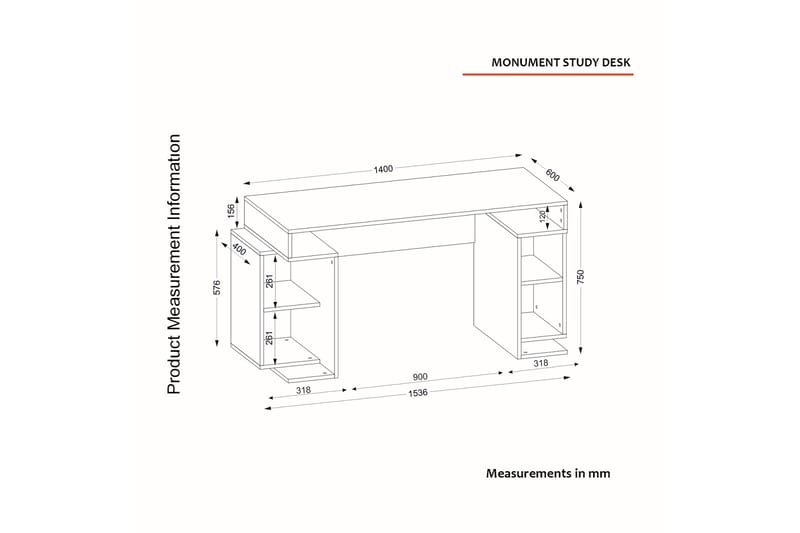 Asillane Skrivebord 153 cm med Oppbevaringsben - Hvit/Valnøttsbrun - Møbler - Bord - Kontorbord - Skrivebord