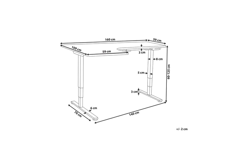 Bina Skrivebord 109x160 cm - Hvit - Møbler - Bord - Kontorbord - Skrivebord - Hev og senkbart skrivebord