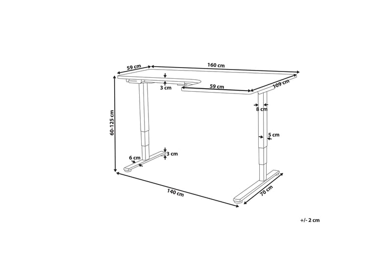 Bina Skrivebord 109x160 cm - Hvit - Møbler - Bord - Kontorbord - Skrivebord - Hev og senkbart skrivebord