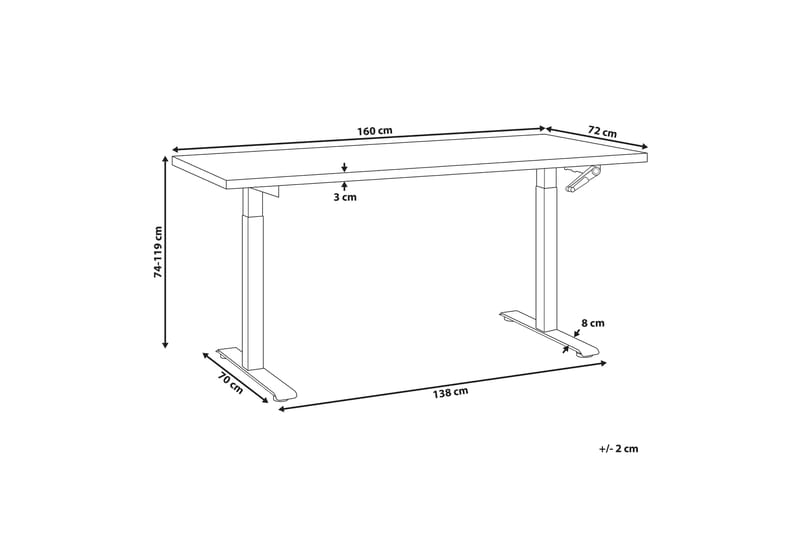 Bina Skrivebord 72x160 cm - Grå/Hvit - Møbler - Bord - Kontorbord - Skrivebord - Hev og senkbart skrivebord