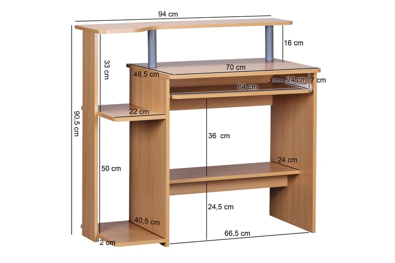 Bozanich Skrivebord 94 cm med Oppbevaring Hyller - Natur - Møbler - Bord - Kontorbord - Skrivebord