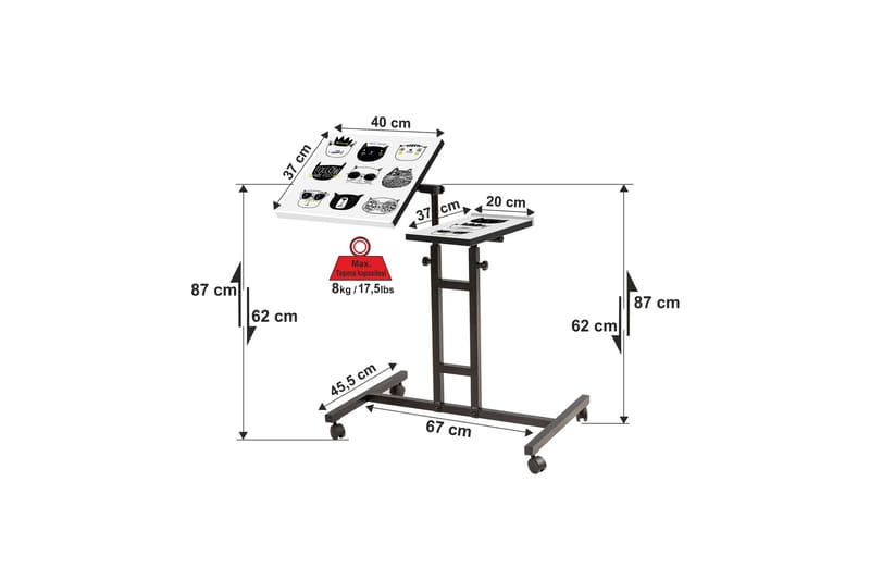 Cervino Ståskrivebord 67 cm Katt - Svart/Hvit - Møbler - Bord - Kontorbord - Skrivebord - Hev og senkbart skrivebord