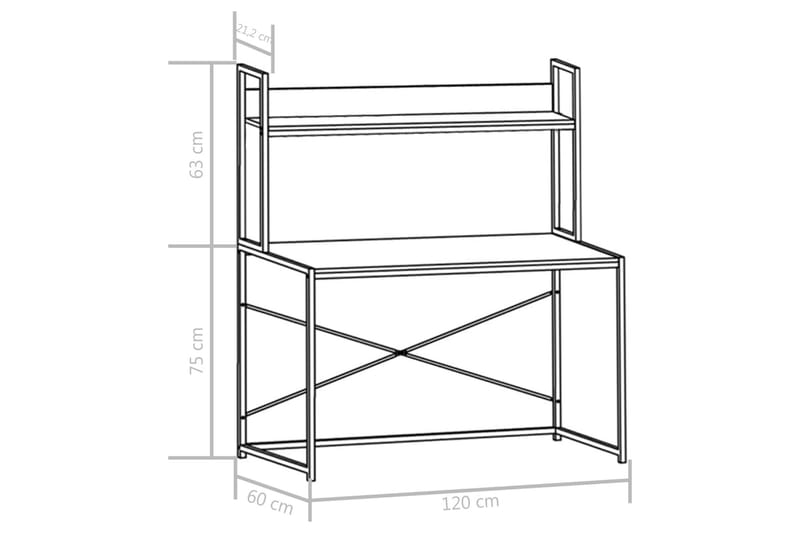 Databord hvit og eik 120x60x138 cm - Møbler - Bord - Kontorbord - Skrivebord