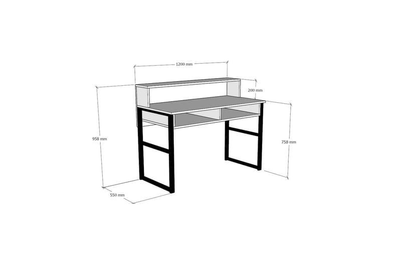 Dengeze Skrivebord 120 cm med Oppbevaring Hyller - Hvit/Svart - Møbler - Bord - Kontorbord - Skrivebord