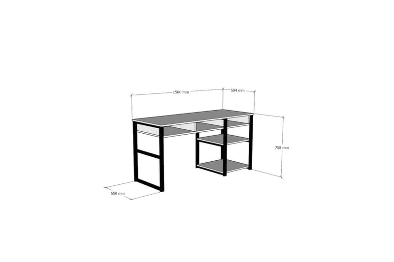 Dengeze Skrivebord 150 cm med Oppbevaring 5 Hyller - Hvit/Svart - Møbler - Bord - Kontorbord - Skrivebord