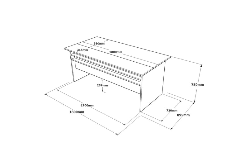 Desgrar Skrivebord 180 cm - Brun/Betonggrå/Antrasitt - Møbler - Bord - Kontorbord - Skrivebord