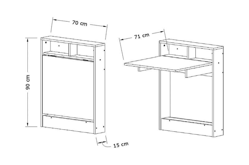 Elegancia Veggskrivebord 70cm med Oppbevaringshylle Sammenle - Hvit - Møbler - Bord - Kontorbord - Skrivebord