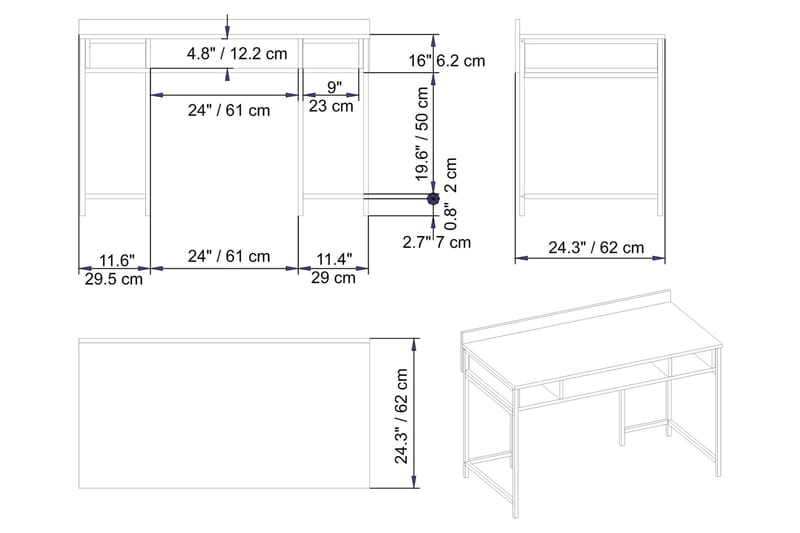 Fagersanna Skrivebord 120 cm med Oppbevaring 3 Hyller - Gull - Møbler - Bord - Kontorbord - Skrivebord