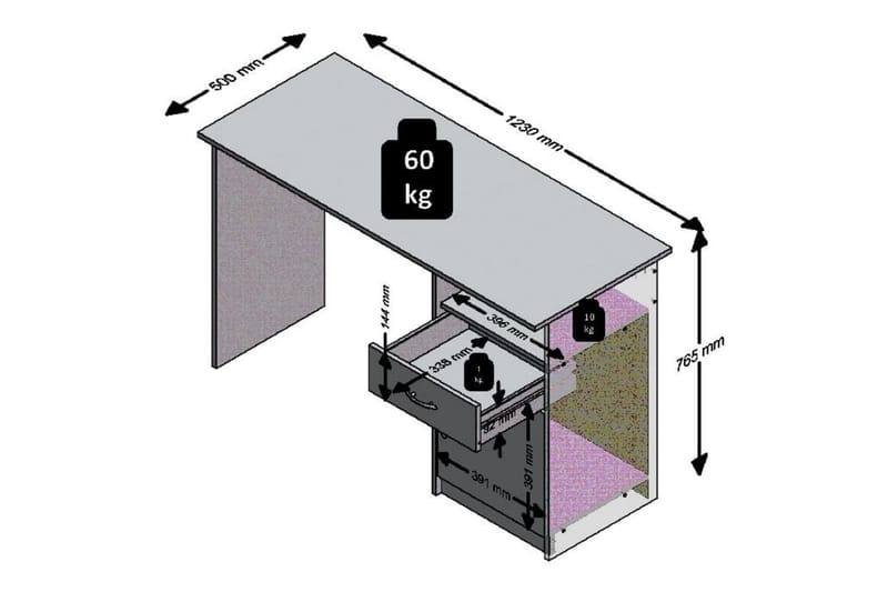 FMD Skrivebord med 1 skuff 123x50x76,5 cm eik og hvit - Møbler - Bord - Kontorbord - Skrivebord