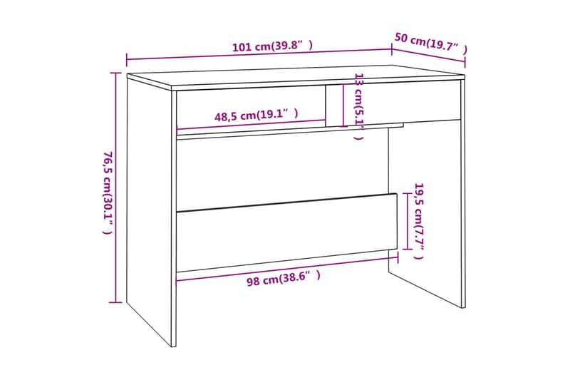 Skrivebord grå sonoma eik 101x50x76,5 cm sponplate - Grå - Møbler - Bord - Kontorbord - Skrivebord