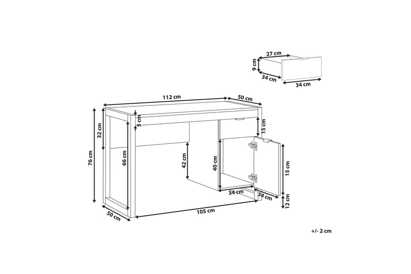 Graysburg Skrivebord 110 cm med Oppbevaring - Hvit/Lyst Tre - Møbler - Bord - Kontorbord - Skrivebord