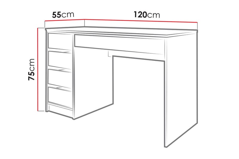 Harland Skrivebord 120 cm med 5 Oppbevaringsskuffer - Hvit / Hvit Høyglans - Møbler - Bord - Kontorbord - Skrivebord